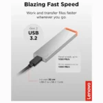 Lenovo PS8S 2TB Portable SSD, Up To 1050MB/s Read, 1000MB/s Write, USB 3.2 Gen 2 USB-C, Slim Lightweight 40g Aluminum Body - Image 4